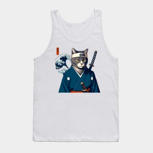 Vaporwave Samurai Cat Great Wave Off Kanagawa Tank Top